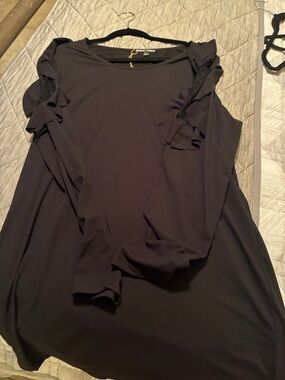 Moral Fiber Black Long Sleeve Ruffle Shoulder Top